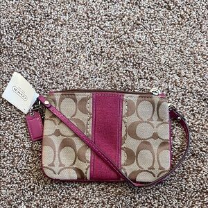Coach Tan and Pink Signature Wristlet